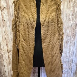 Chunky‎ Knit Tan Cardigan with Fringe